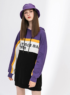 三福2018冬装新品女休闲撞色卫衣 韩版长款棉质上衣女