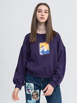 三福2018冬装新品女撞色照片印花卫衣 舒适棉质上衣女