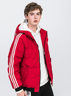 三福2018冬装新品男印花连帽羽绒服 运动休闲保暖外套男