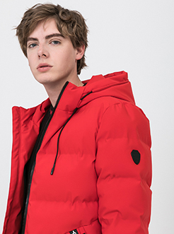 三福2018冬装新品男长款连帽棉衣 撞色拼接外套棉服男