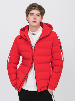 三福2018冬装新品男不可拆卸帽短棉衣 拼织带外套棉服男