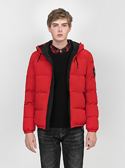 三福2018冬装新品男短款连帽棉衣 休闲撞色外套棉服男