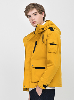 三福2018冬装新品男撞色连帽短棉衣 潮流工装外套棉服男