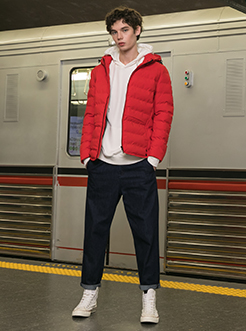 三福2018冬装新品男短款可脱帽棉衣 简约面包服棉服男