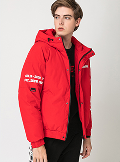三福2018冬装新品男撞色印花连帽棉衣 短款外套棉服男