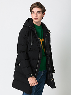 三福2018冬装新品男长款连帽棉衣 潮流刺绣外套棉服男