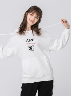 三福2019春裝新品女寬松連帽衛衣 潮流創意印花上衣女
