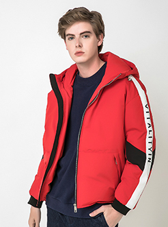 三福2018冬装新品男短款连帽棉衣 侧边条纹外套棉服男