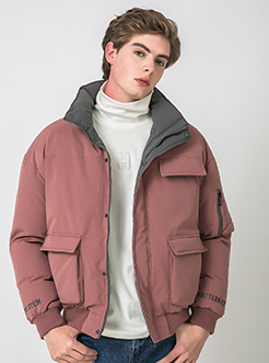 三福2018冬装新品男撞色刺绣短棉服 潮流立领棉衣男