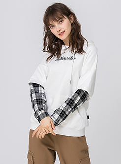 三福2019春装新品女连帽宽松卫衣 假两件棉质上衣女