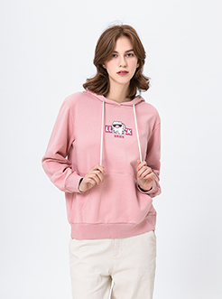 三福2019春装新品女连帽宽松卫衣 卡通印花棉质上衣女