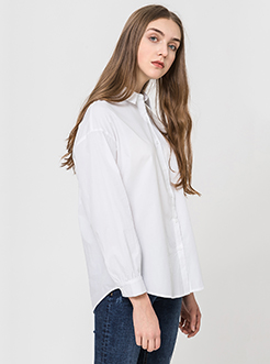 三福2019春装新品女格纹长袖衬衫 人物印图棉质衬衣女