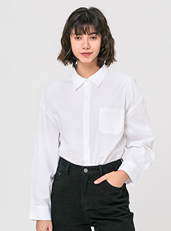 三福2019春裝新品女蝙蝠袖襯衫 簡約棉質休閑襯衣女