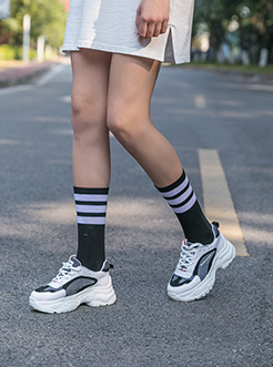 三福2019女春潮流撞色拼接休闲运动鞋老爹鞋女鞋