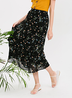 三福2019夏装新品女碎花雪纺半身裙 甜美散摆裙子女