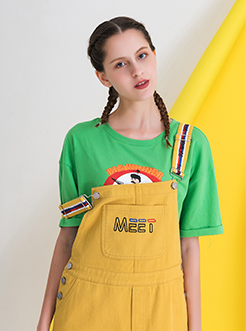 三福2019夏裝新品女撞色肩帶背帶裙 學生休閑連衣裙女