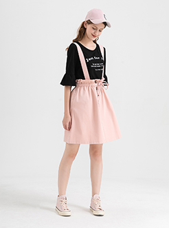 三福2019夏装新品女花苞腰背带裙 学生休闲棉质短裙女