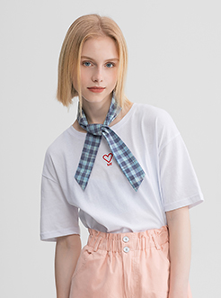 三福2019夏裝新品女撞色領帶短袖T恤 簡約休閑上衣女
