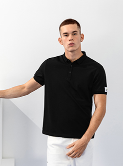 三福2019夏裝新品男簡約純色POLO衫 翻領短袖T恤男