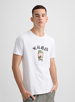 三福2019夏裝新品男順利過關創意印花短袖T恤潮流上衣男