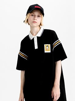 三福2019夏裝新品女POLO連衣裙 寬松翻領學院風裙子女