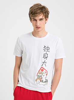 三福2019夏裝新品男創意卡通印花短袖T恤街潮休閑上衣男