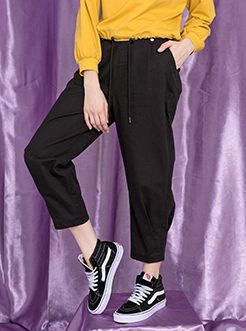 三福2019秋裝新品女寬松休閑褲 工裝風修身長褲女