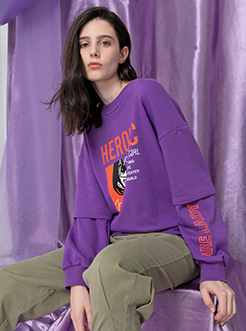 三福2019秋装新品女圆领英文印花卫衣 ins韩版上衣女