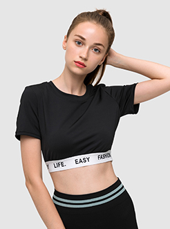 三福2019夏裝新品女緊身瑜伽服 修身運動短上衣女