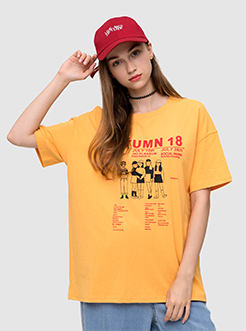 三福2019夏裝新品女卡通人物印花短袖T恤 cec圓領上衣女