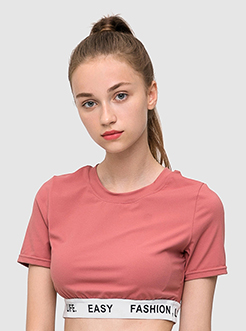 三福2019夏裝新品女英文字母瑜伽服 運動短上衣女