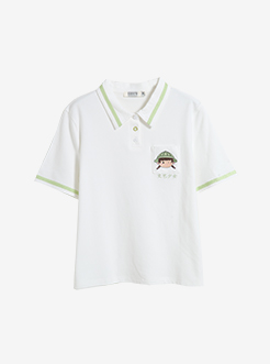 三福2019夏裝新品女卡通Polo衫閨蜜款 休閑上衣女
