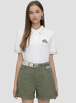 三福2019夏裝新品女卡通Polo衫閨蜜款 休閑上衣女